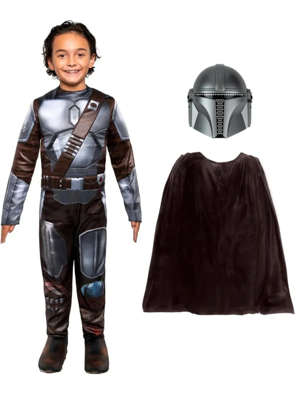 Premium Quality Mandalorian Youth Halloween Costume - Padded Jumpsuit & Cape (L)